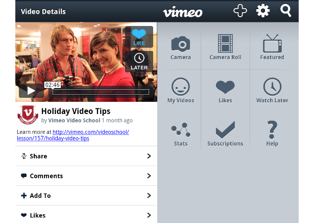 Vimeo app for Android and Windows Phone 7 streams in