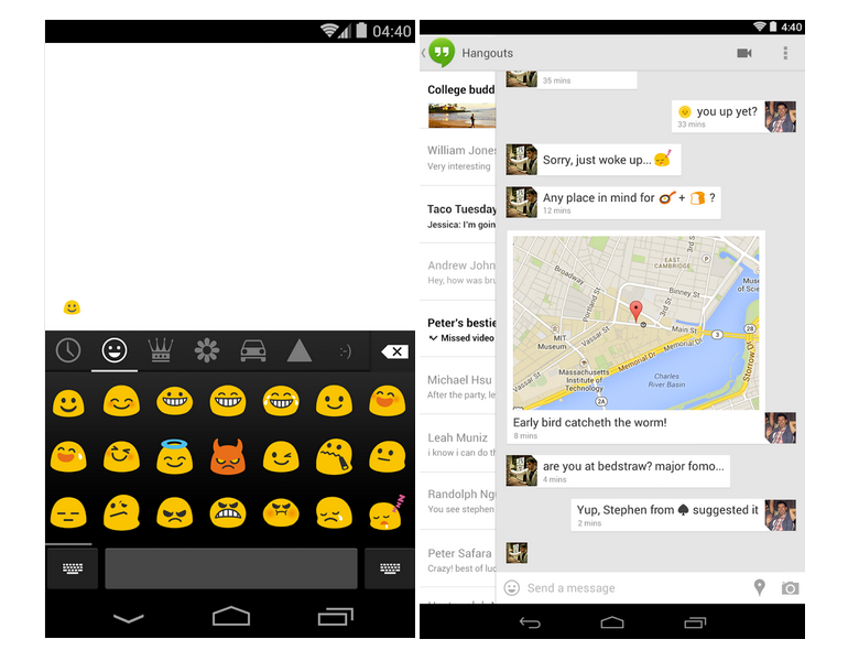 google adds sms to hangouts android app emoji to kitkat keyboard image 2