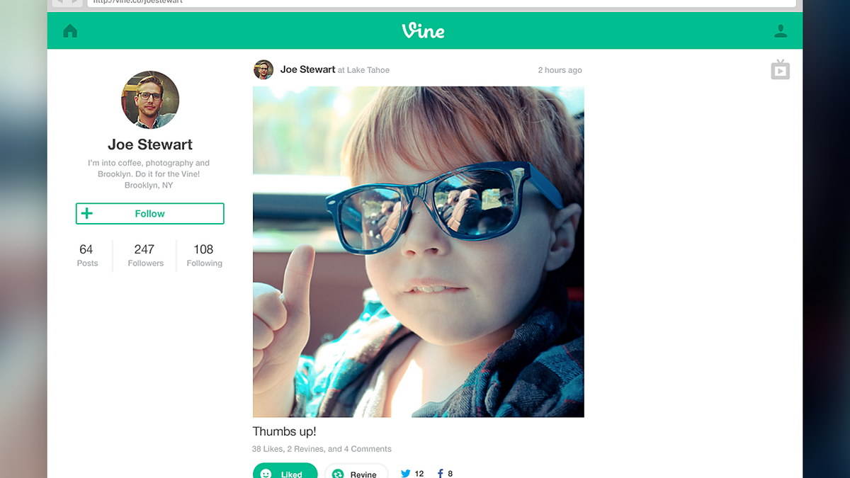 Vine's website and profiles are now live, with new full-screen TV Mode