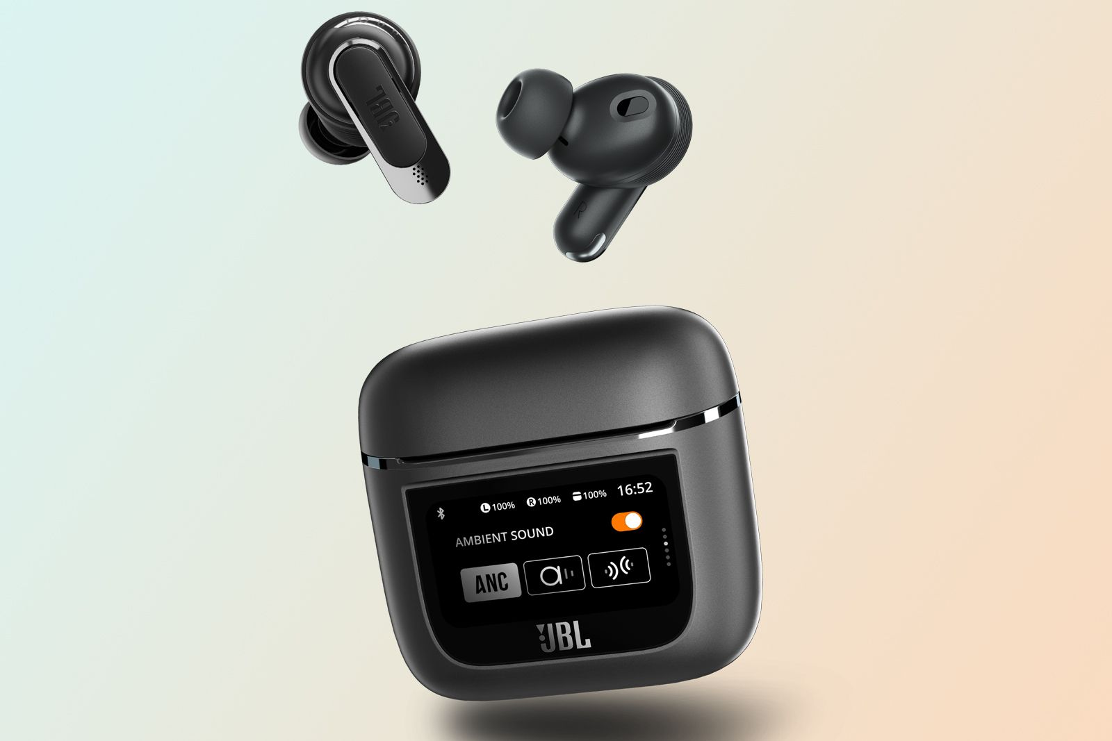 JBL Tour Pro 2 headphones have a case with a touchscreen