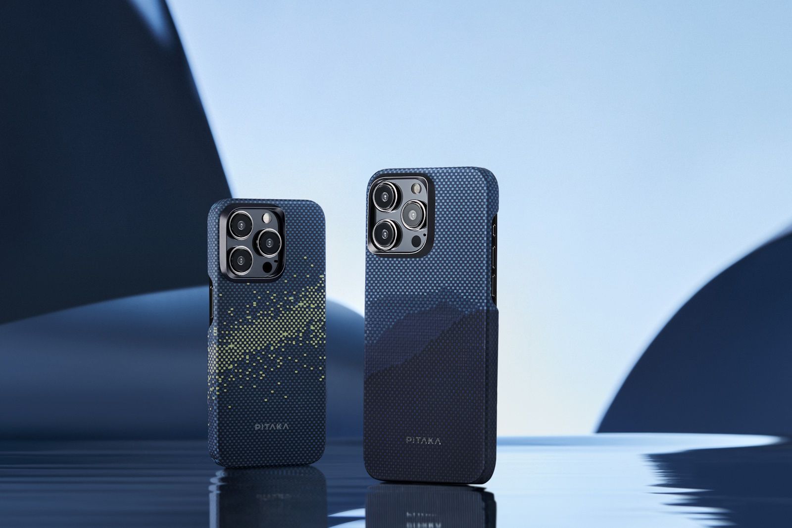 pitaka iphone cases on blue background