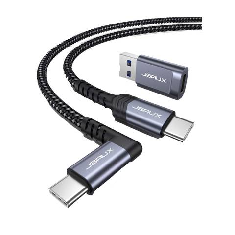 A braided black cable with silver tips and a bend on one side.