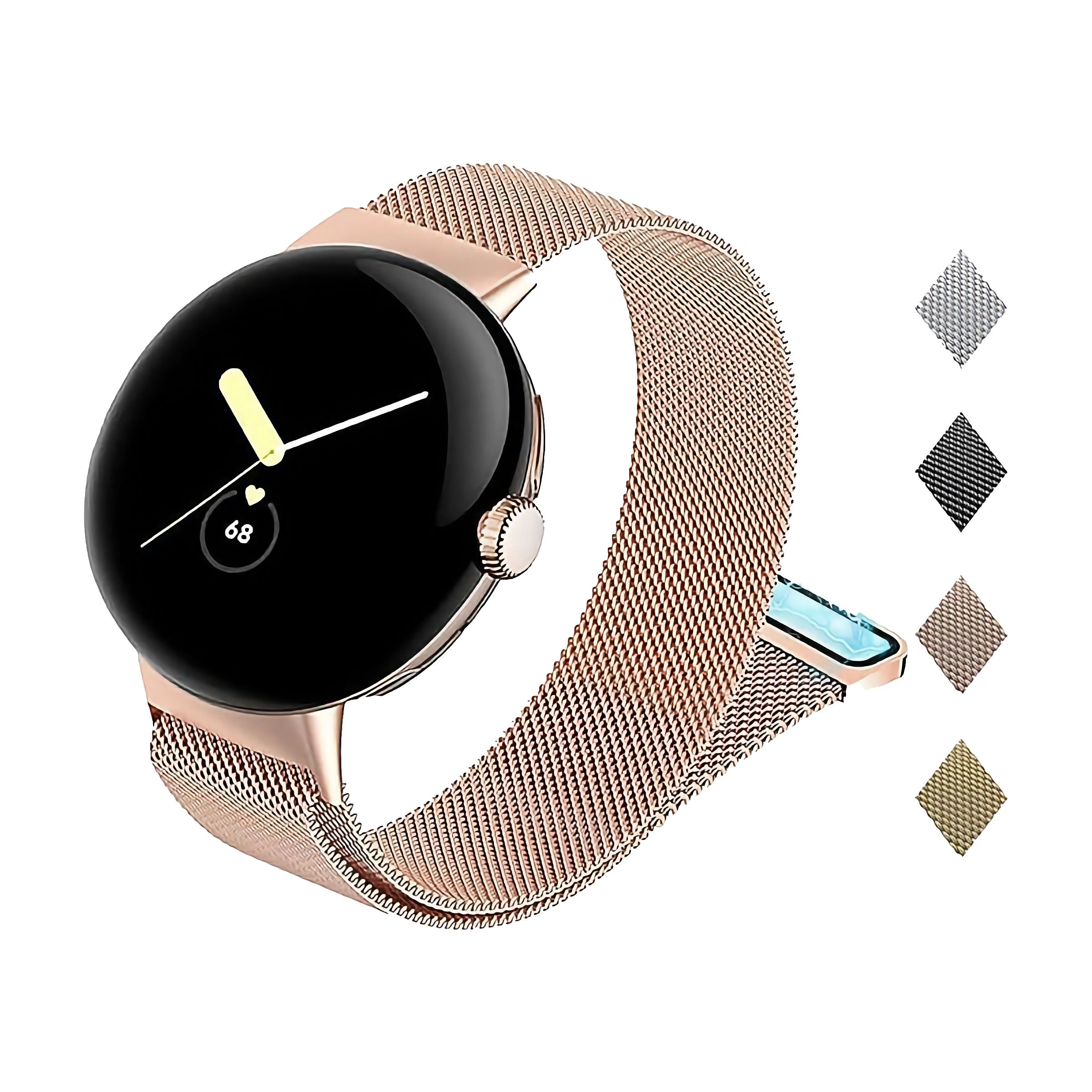 For Google Pixel Watch / Watch 2 Rose Gold Buckle Watch Band Strap with  Crown-Shape Connector - Snake Texture