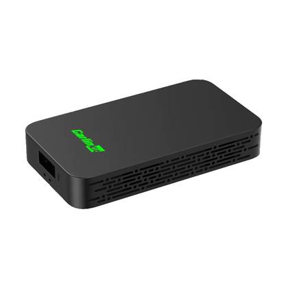 A rounded rectangle with a port at the bottom, vents n the side, and a yellow logo on the top.