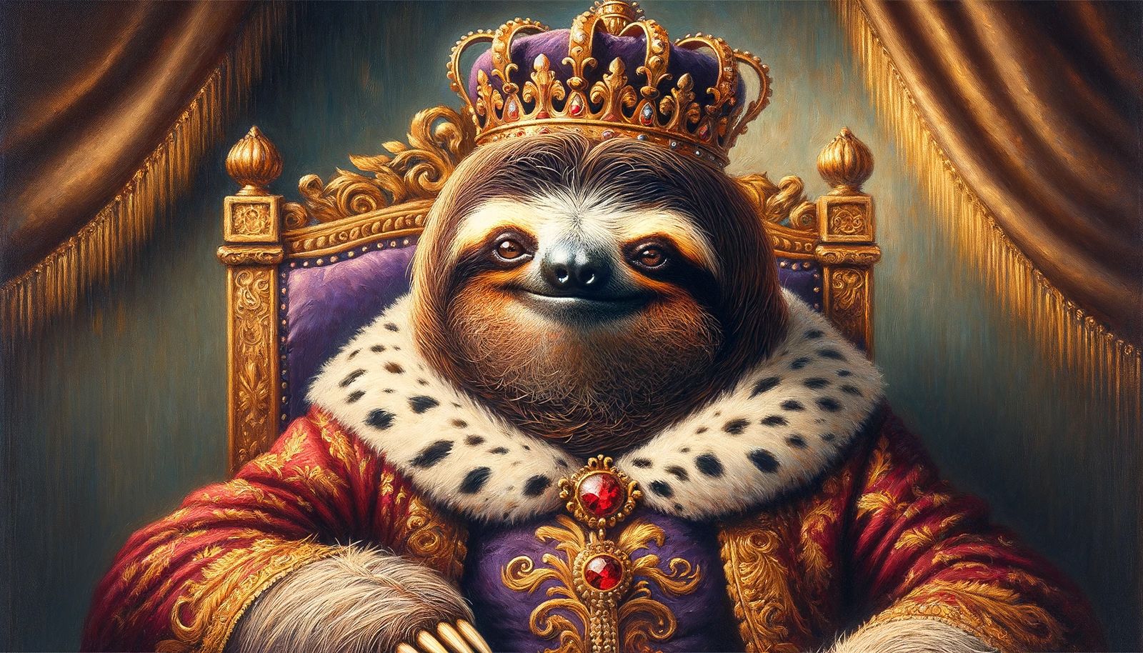 A sloth wearing a king's clothing