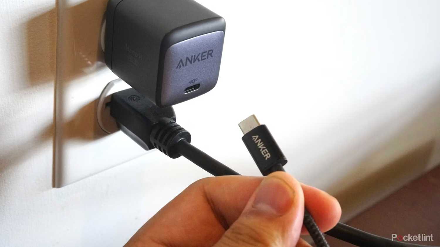 An Anker USB-C cable and wall adapter.