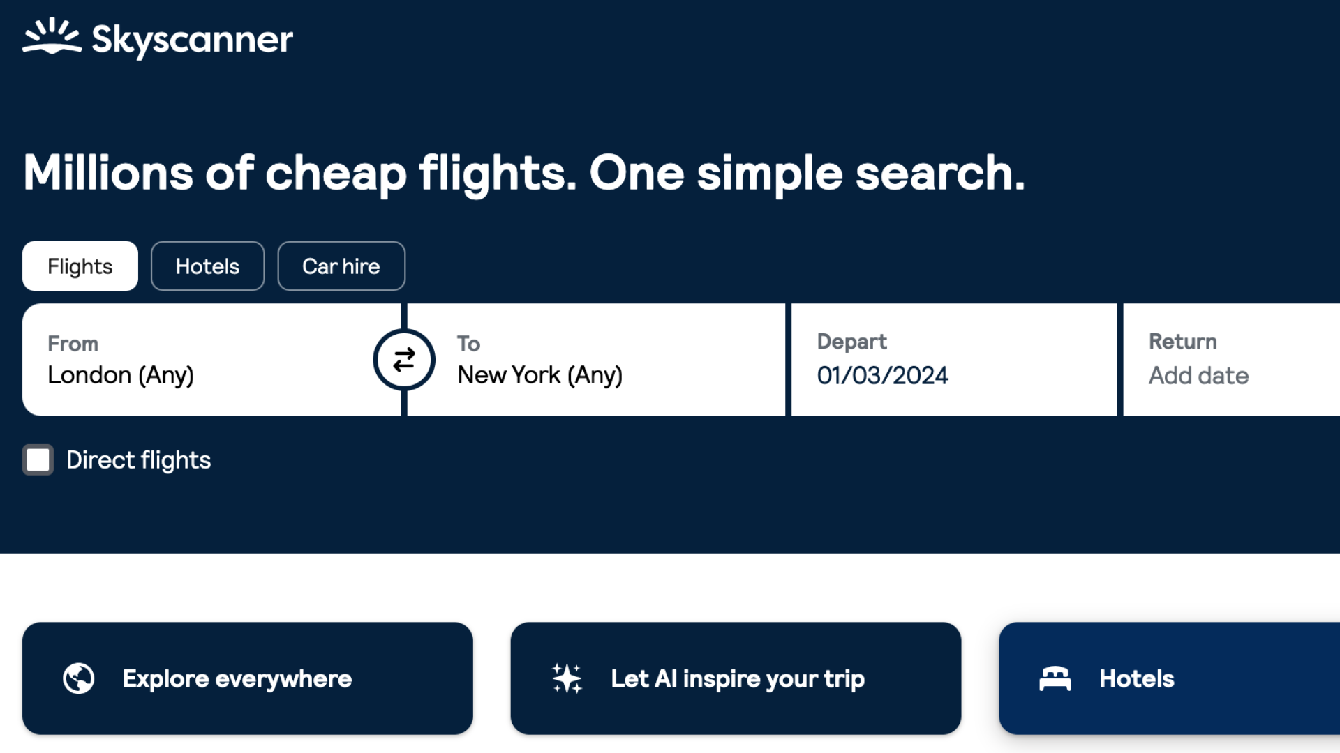 Skyscanner one way store flights