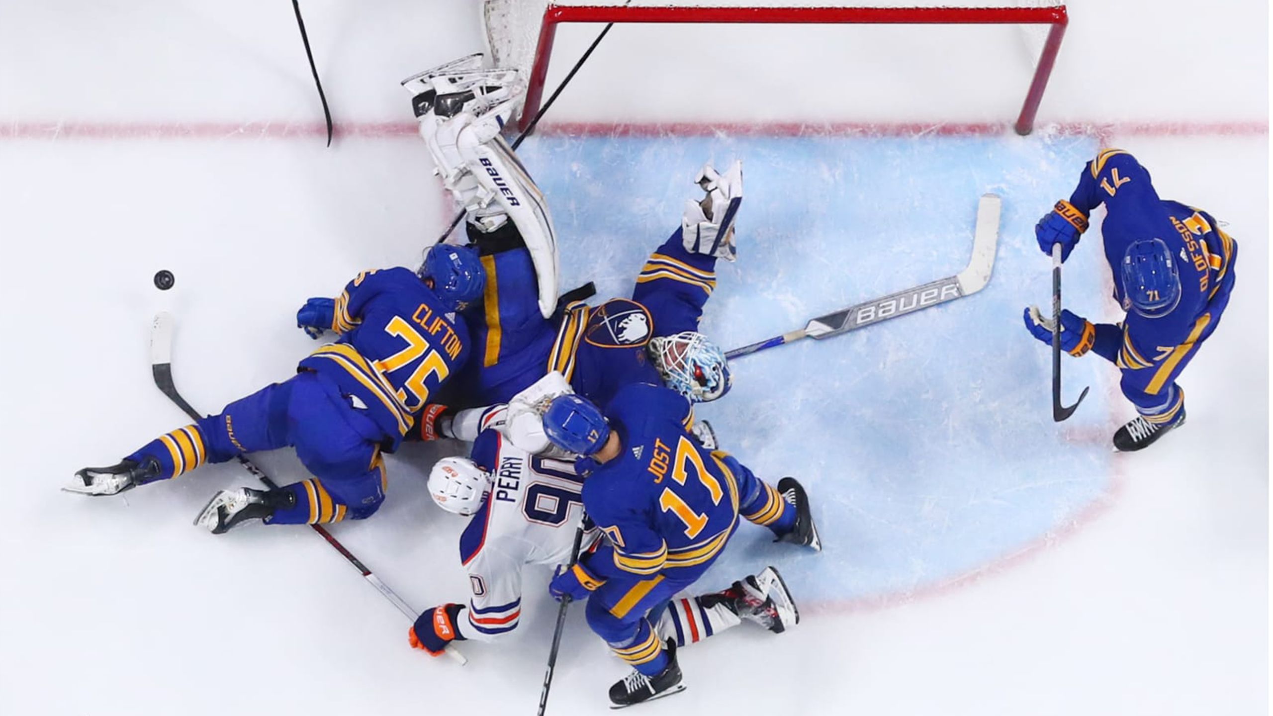 Scenes from an NHL game between the Buffalo Sabers and Edmonton Oilers