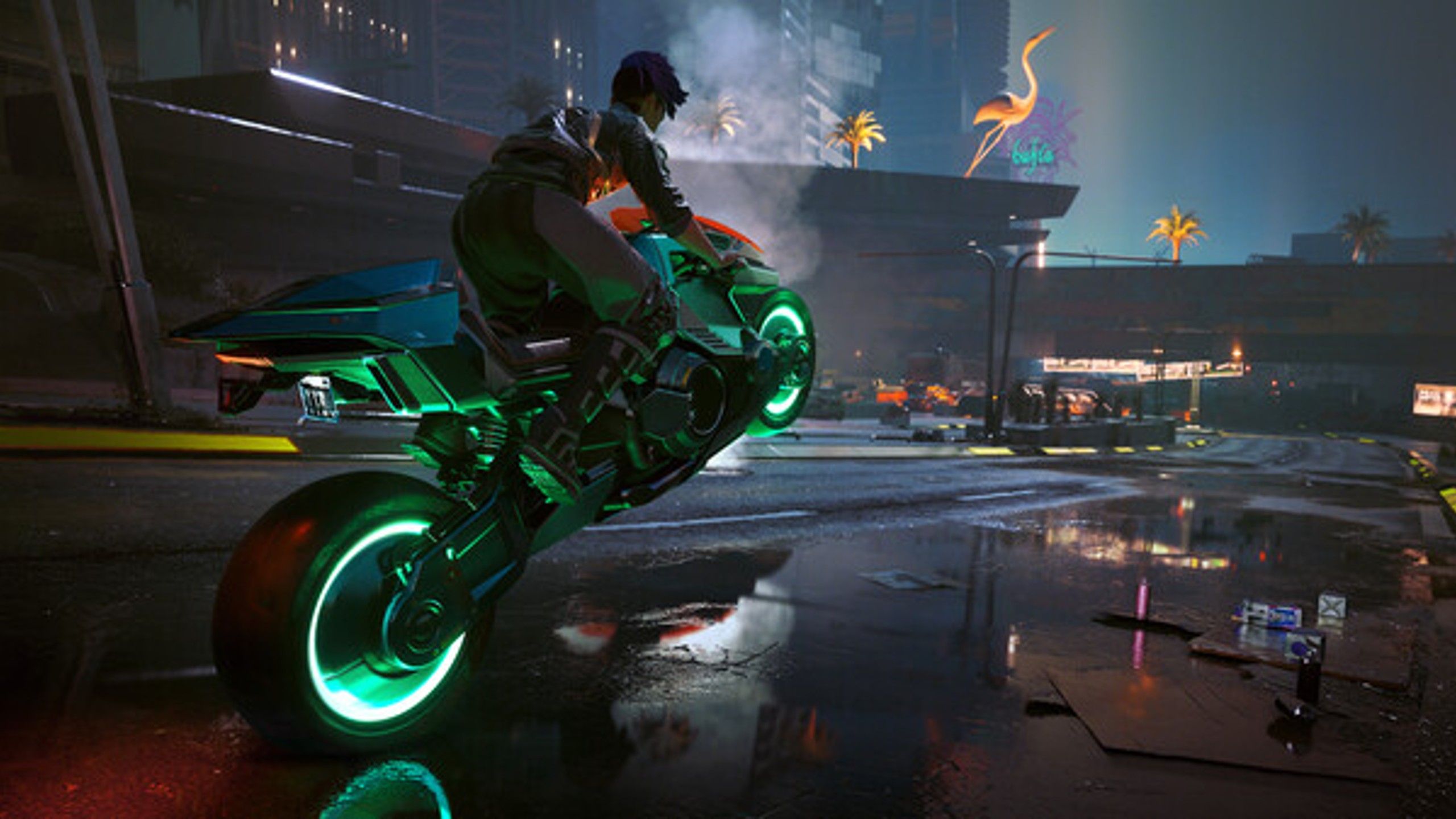 A motorcycle in Cyberpunk 2077.