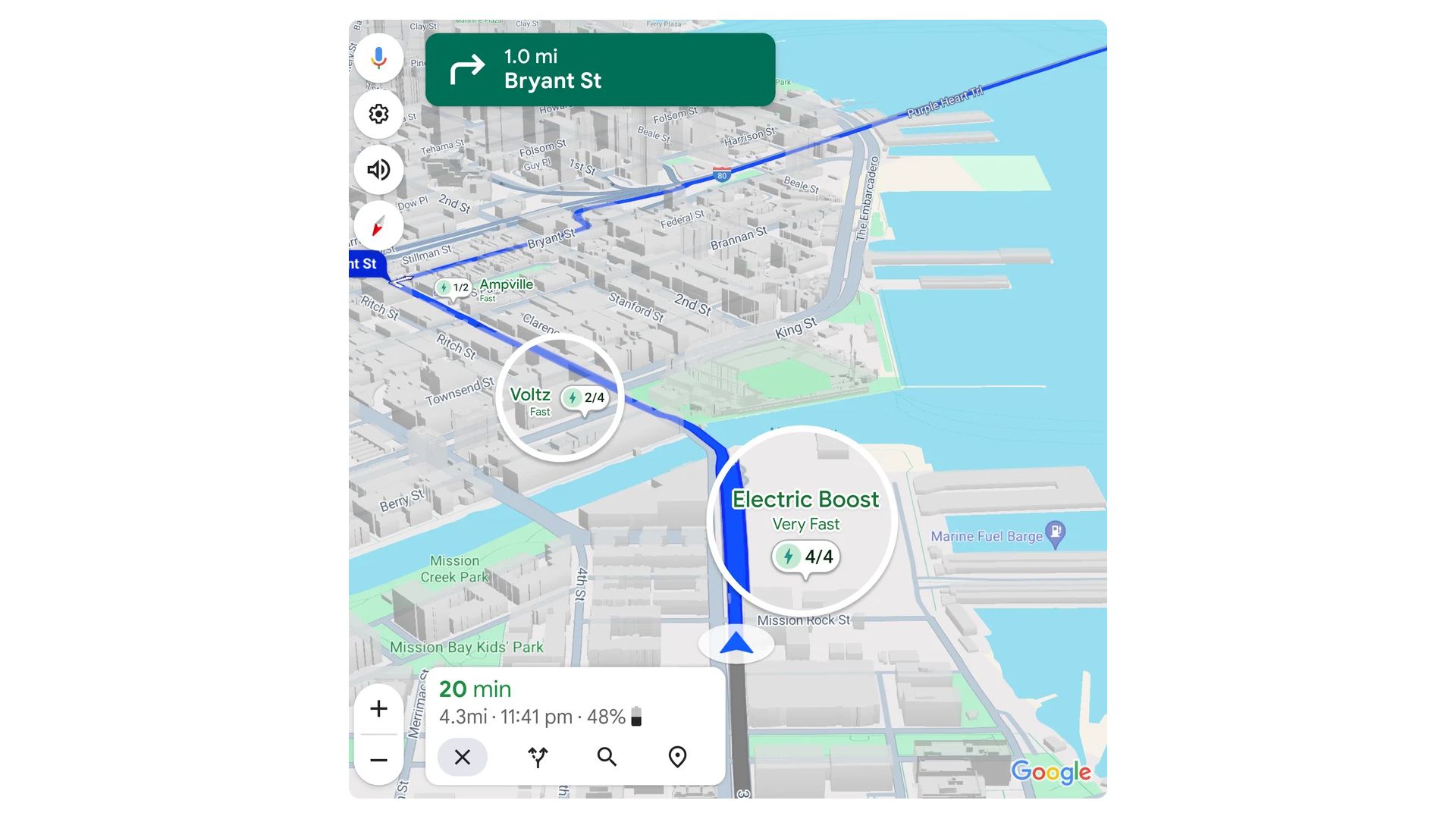 اطلاعات شارژر EV در زمان واقعی در ناوبری Google Maps.
