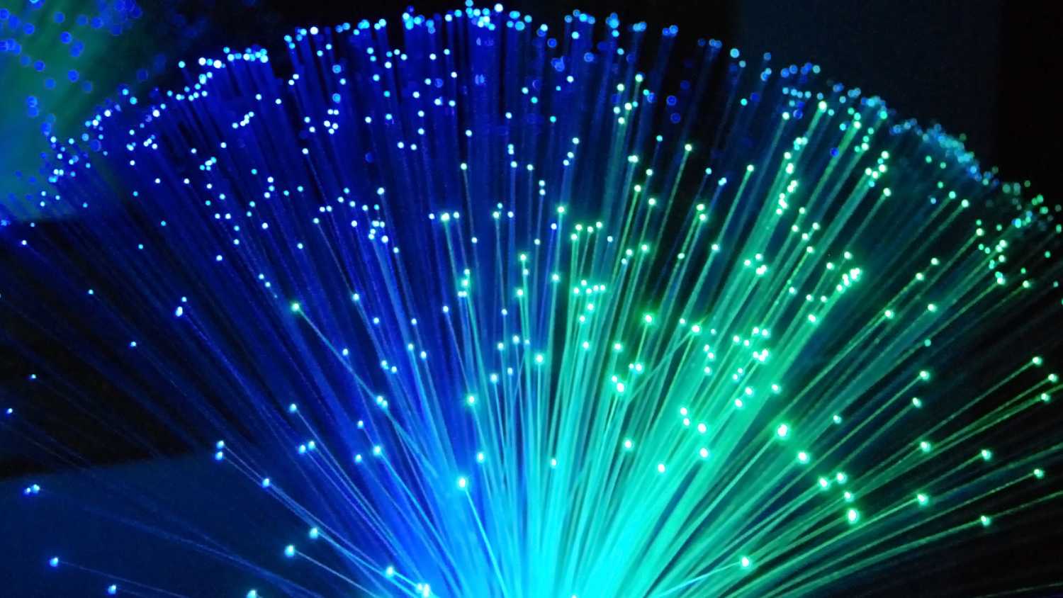 Light shining through fiber optic cables.