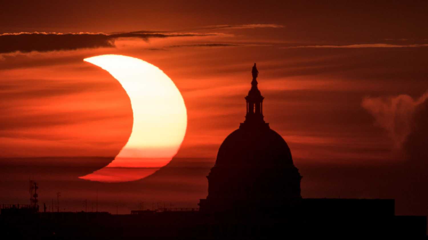 A telephoto image of a partial solar eclipse