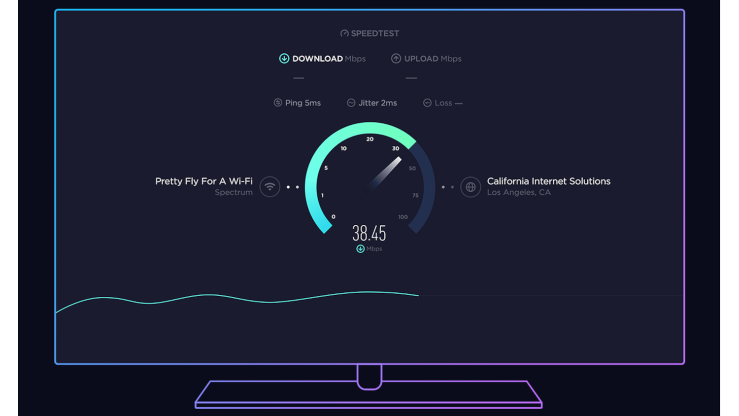 A graphic of Speedtest by Ookla running on a TV.