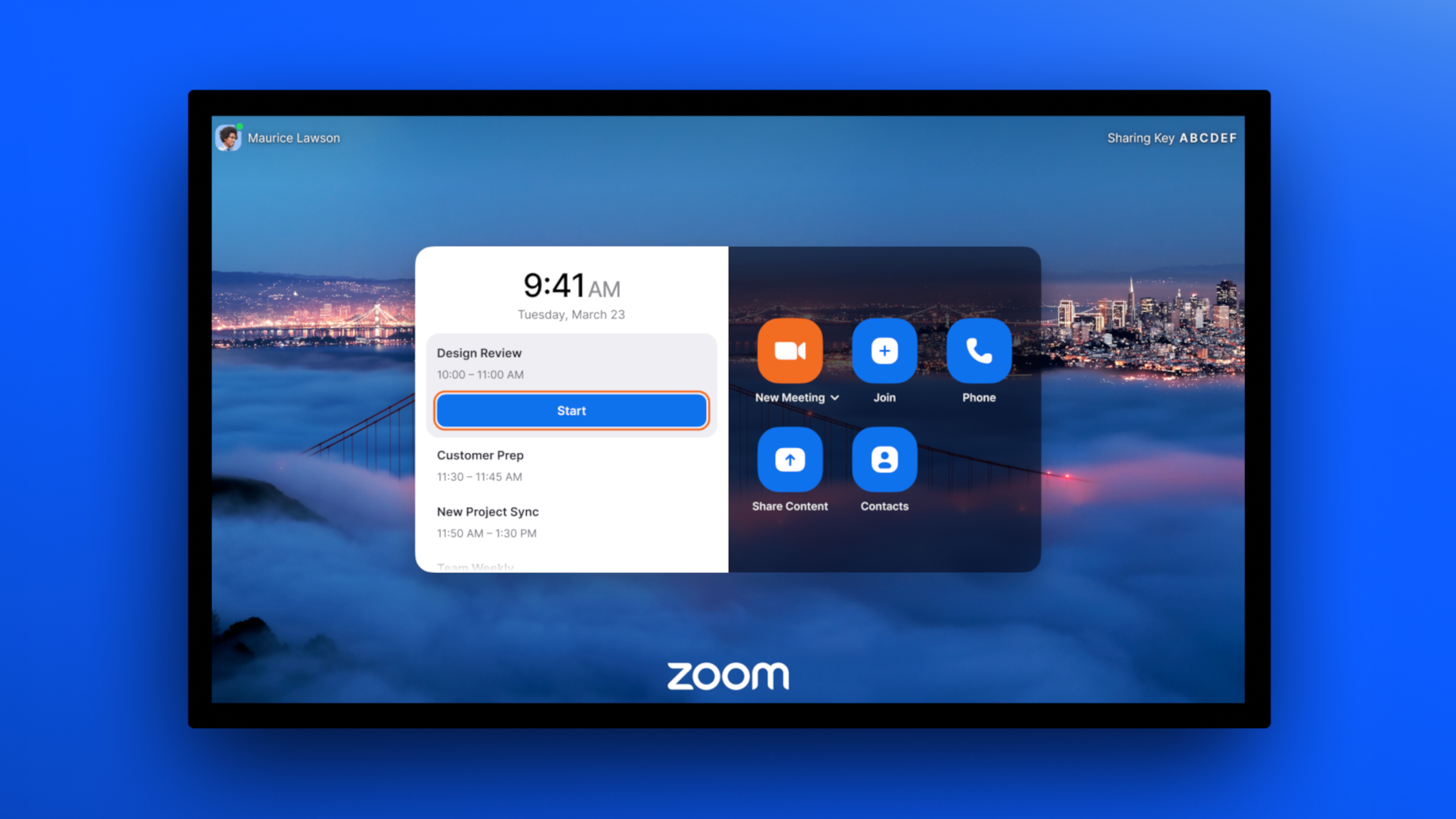 Zoom for Home TV running on a flat screen panel.