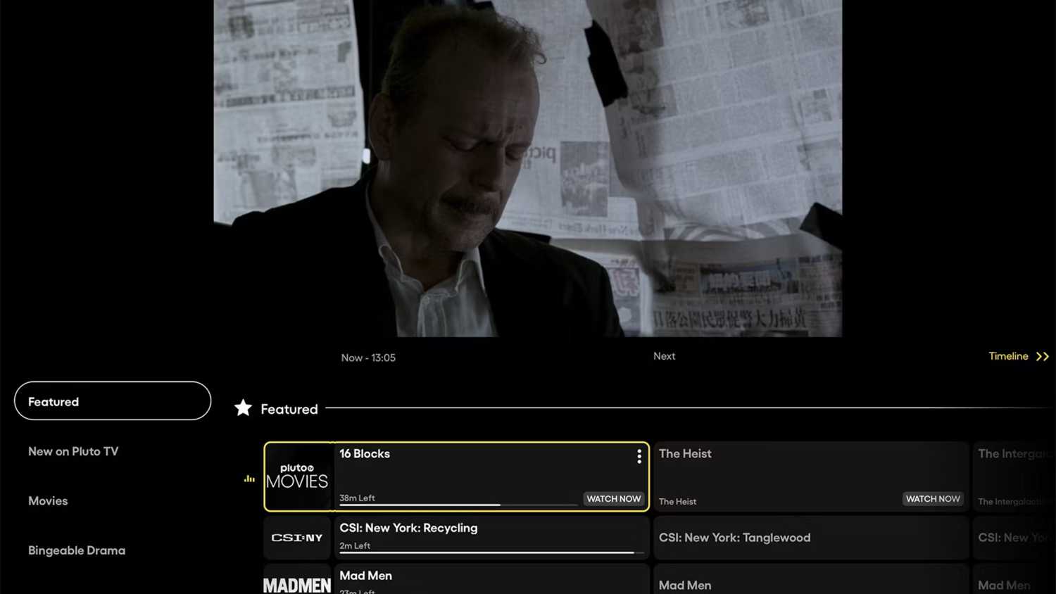 16 Blocks on Pluto TV.