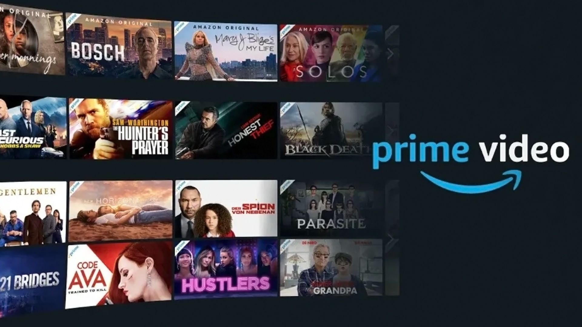 A carousel of Prime Video titles.