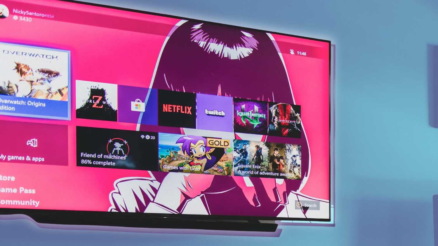 An image of a Smart TV on a wall.