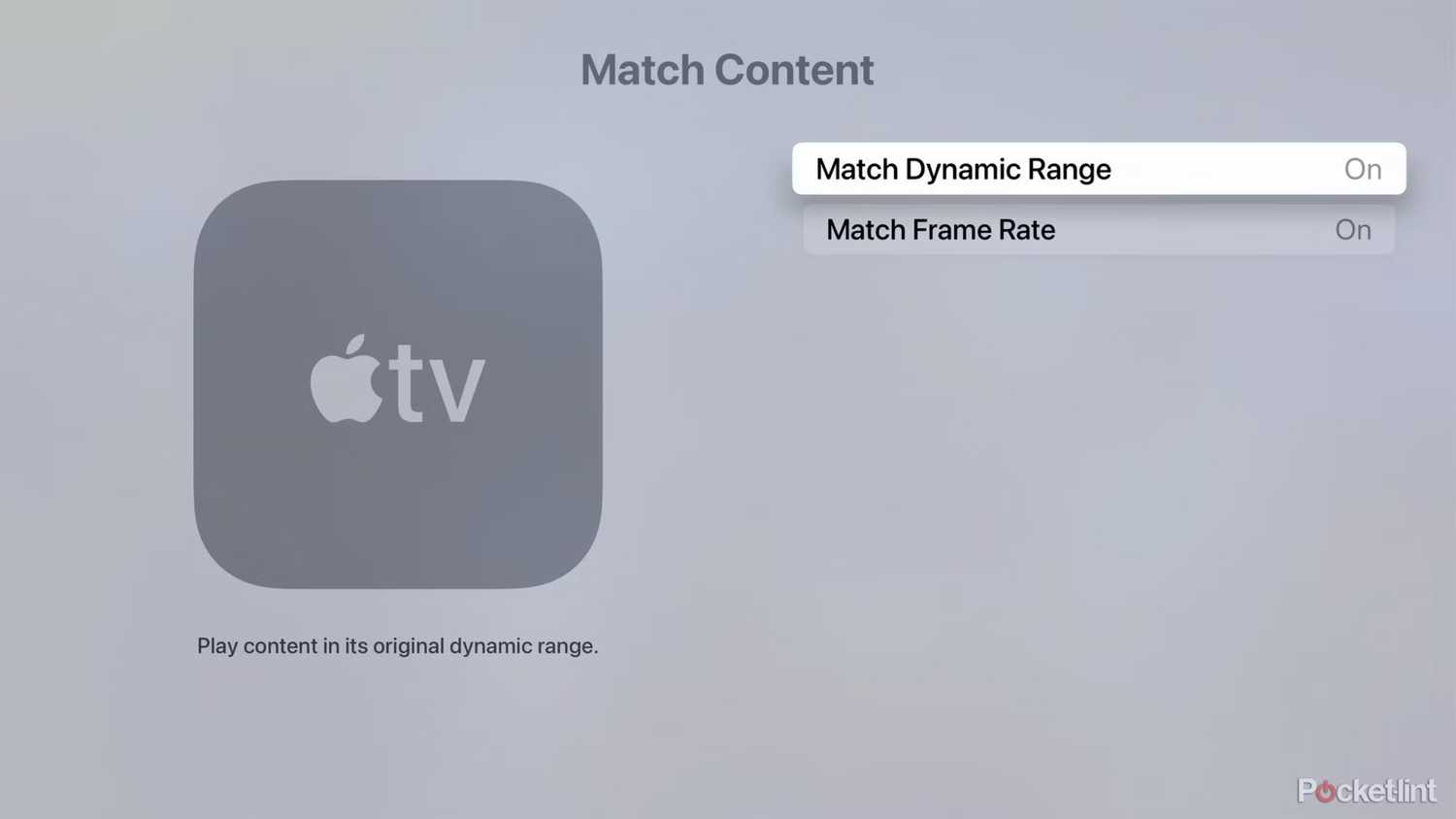 Match Content options in tvOS.