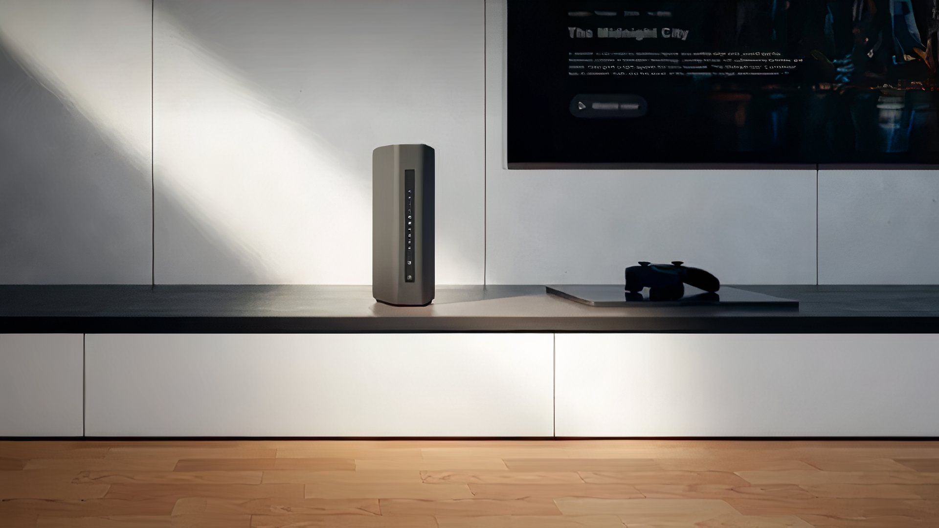 The Nighthawk RS300 router in a living room.