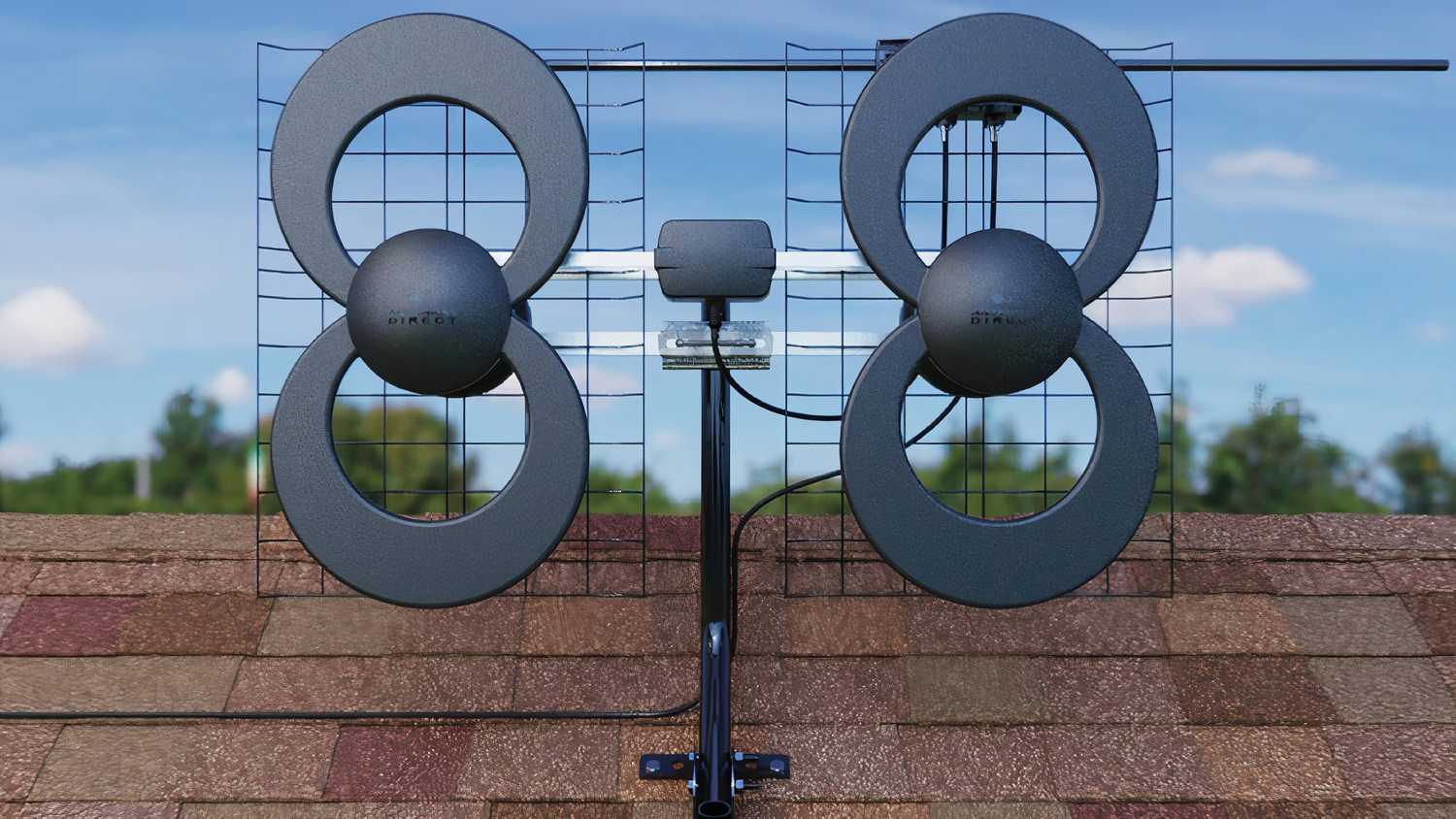 An outdoor TV antenna on a roof.