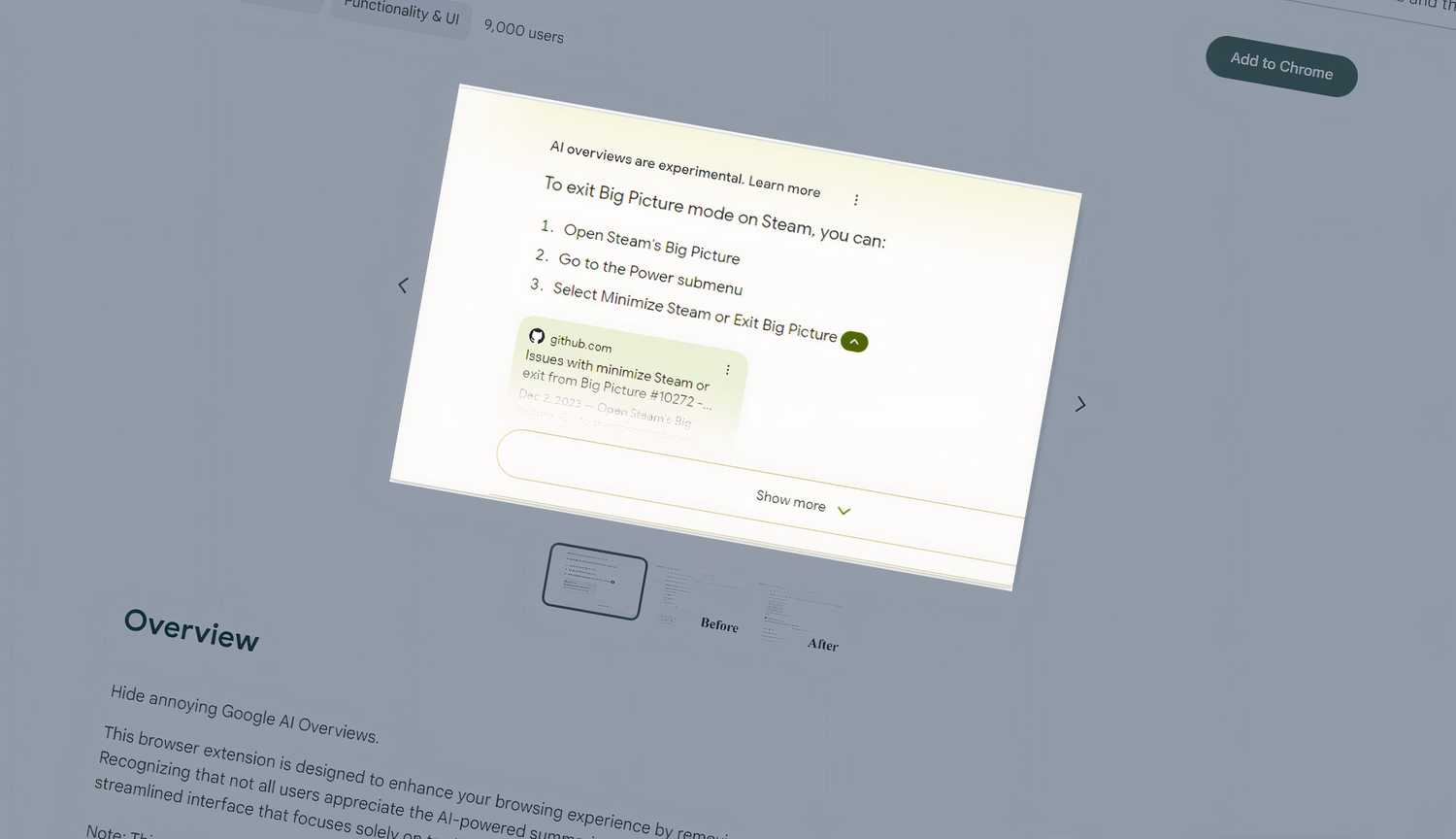 Use a browser extension to eliminate the AI Overview