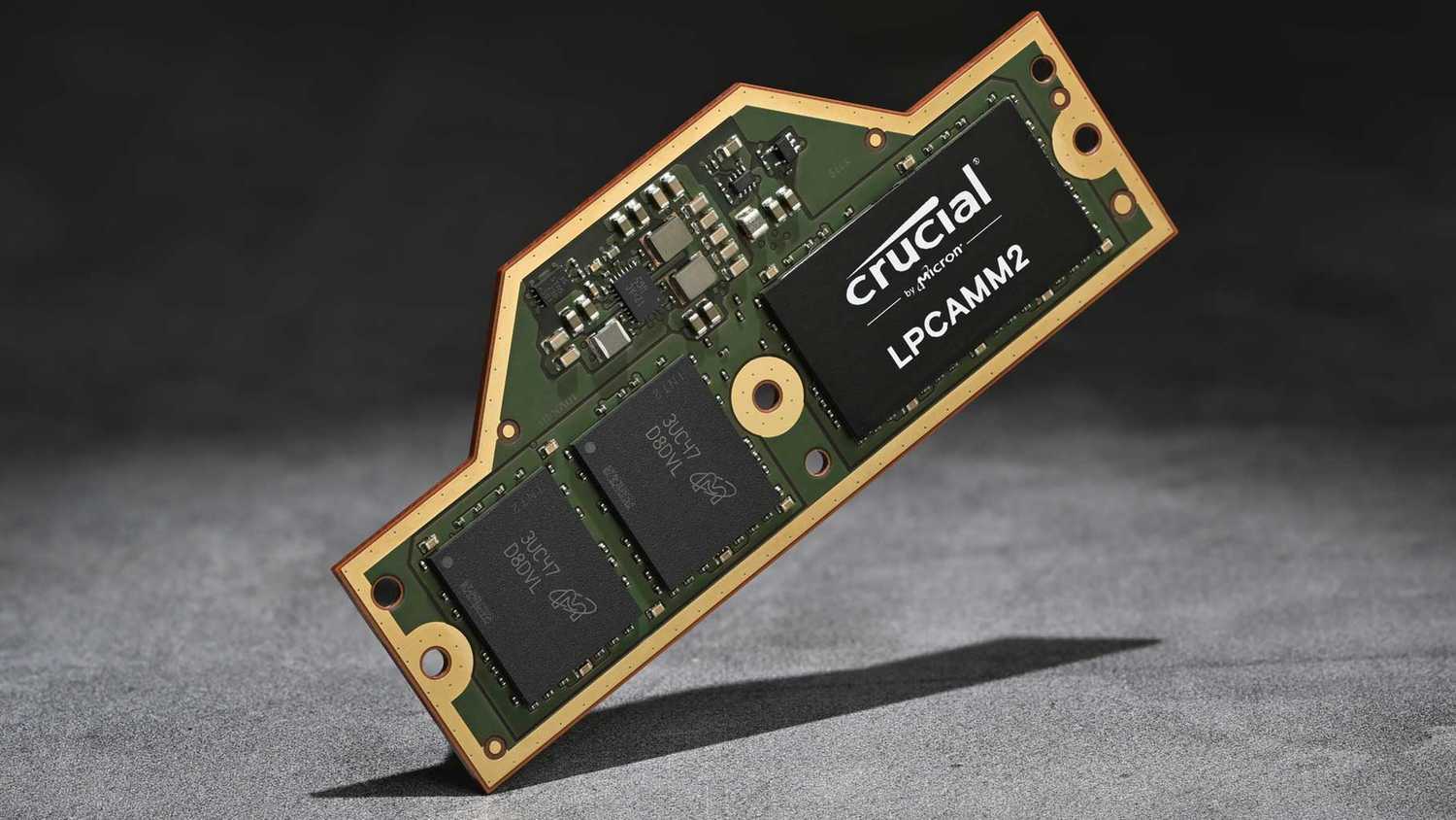 A Crucial/Micron LPCAMM2 RAM module.