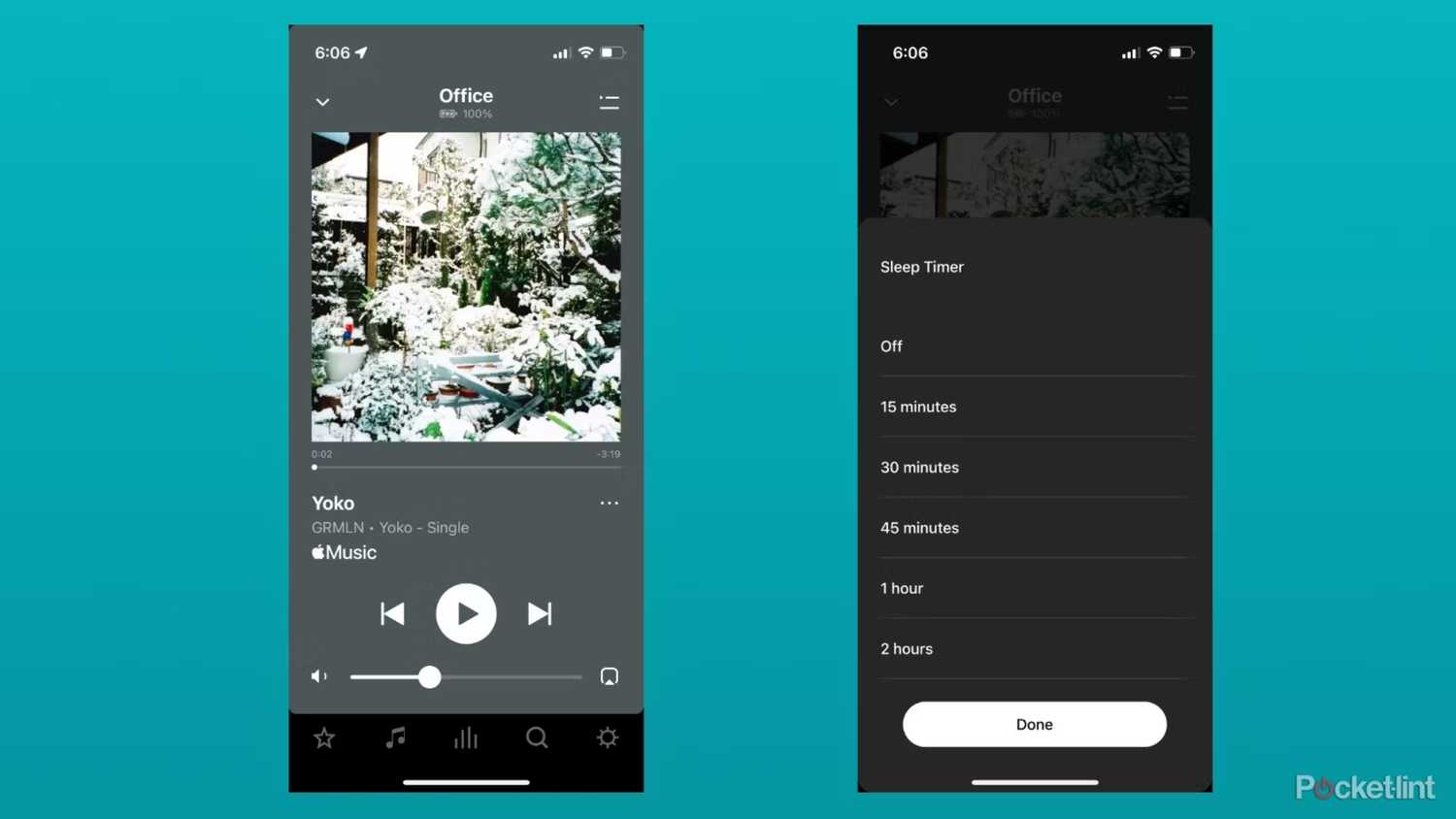 Setting a sleep timer in the Sonos app.