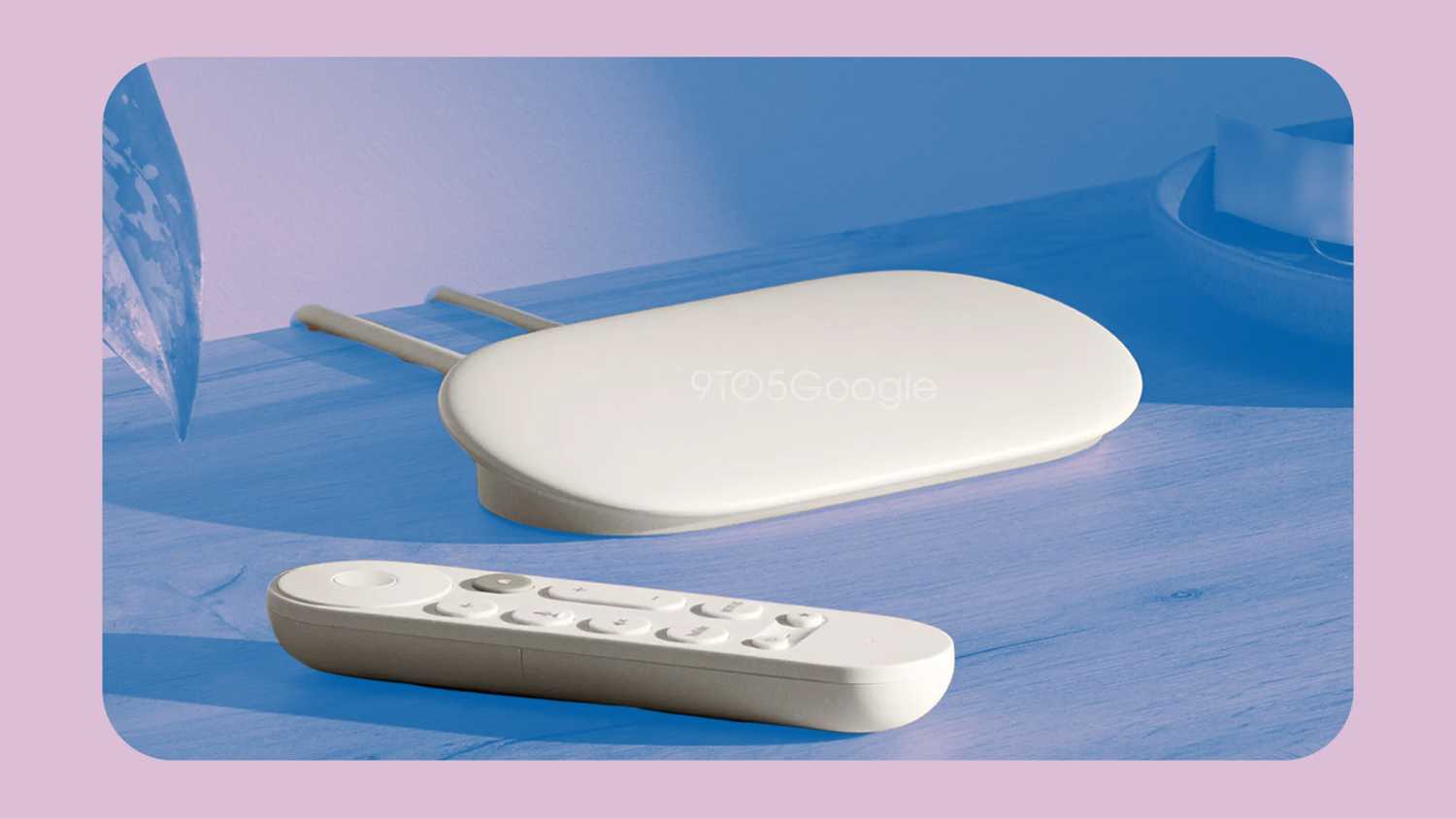 Google TV Streamer on colored background. 