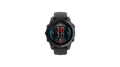The Garmin fenix E smartwatch is placed against a white background. 