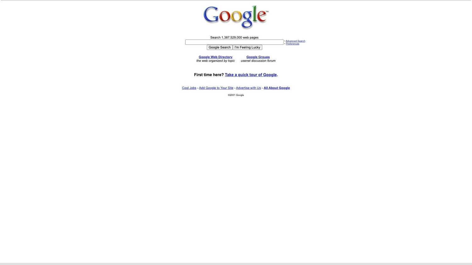 Google 2001 Google Search retrospective: Every era from 1998 to today
