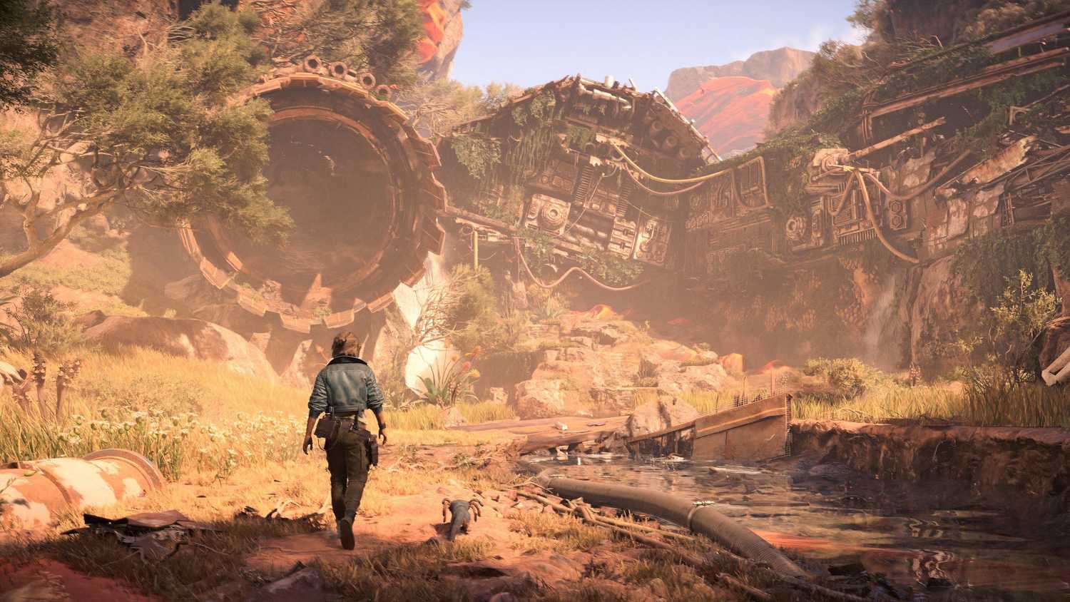 A person walking in a dystopian future