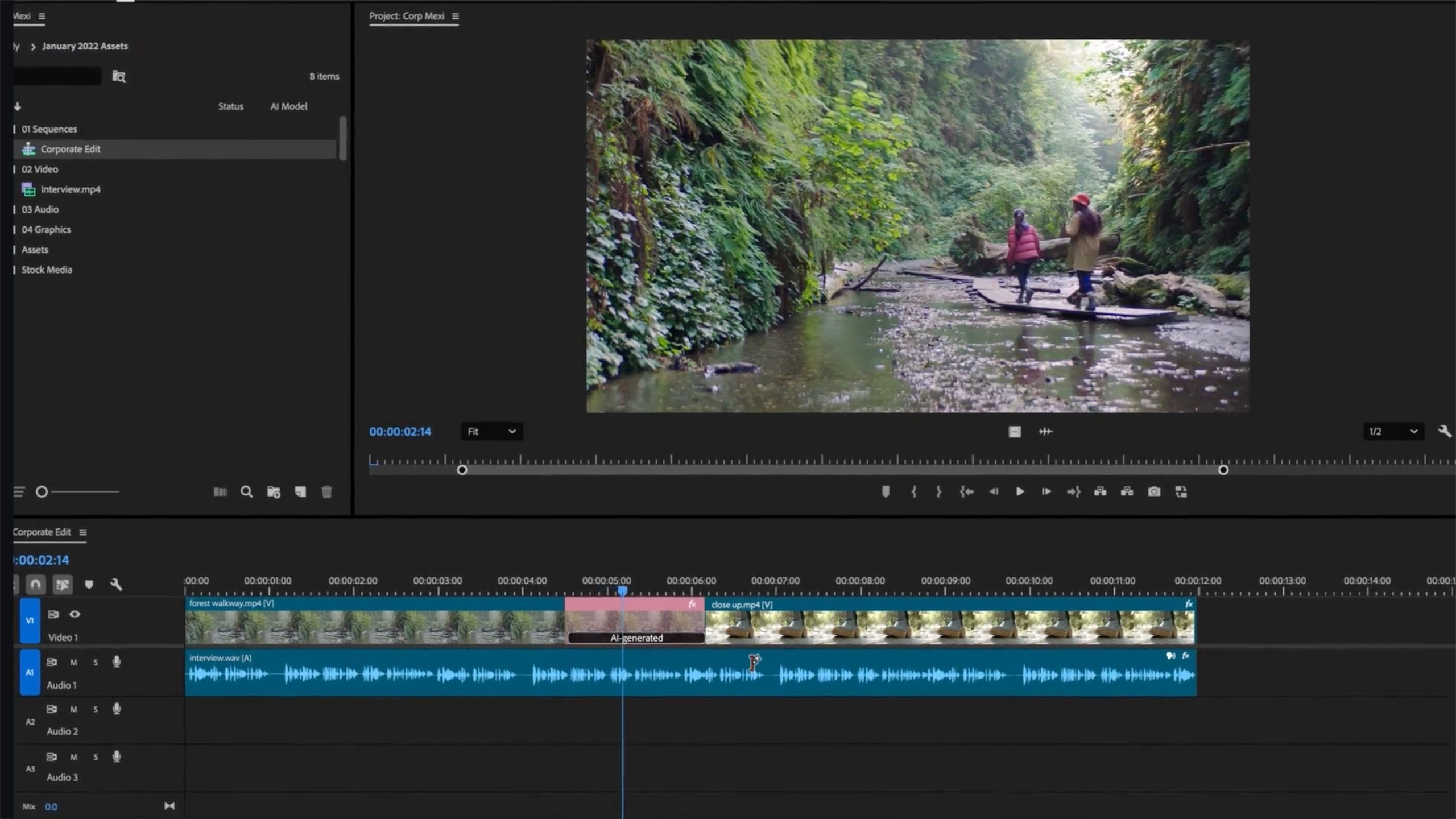 A screenshot showing AI-generated video in Premiere Pro