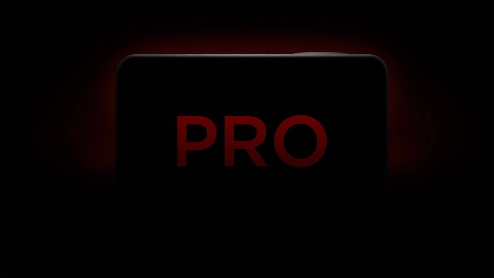 DJI's teaser photo showing the outline of an action camera with the word PRO in red