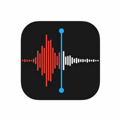 A square black icon with rounded corners, with a red and white waveform in the center, and a blue line tracing across it.