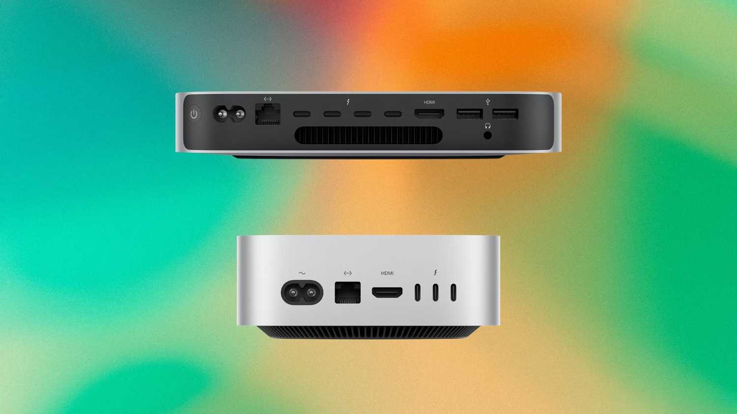 M4 vs M2 Mac Mini against a gradient background. 