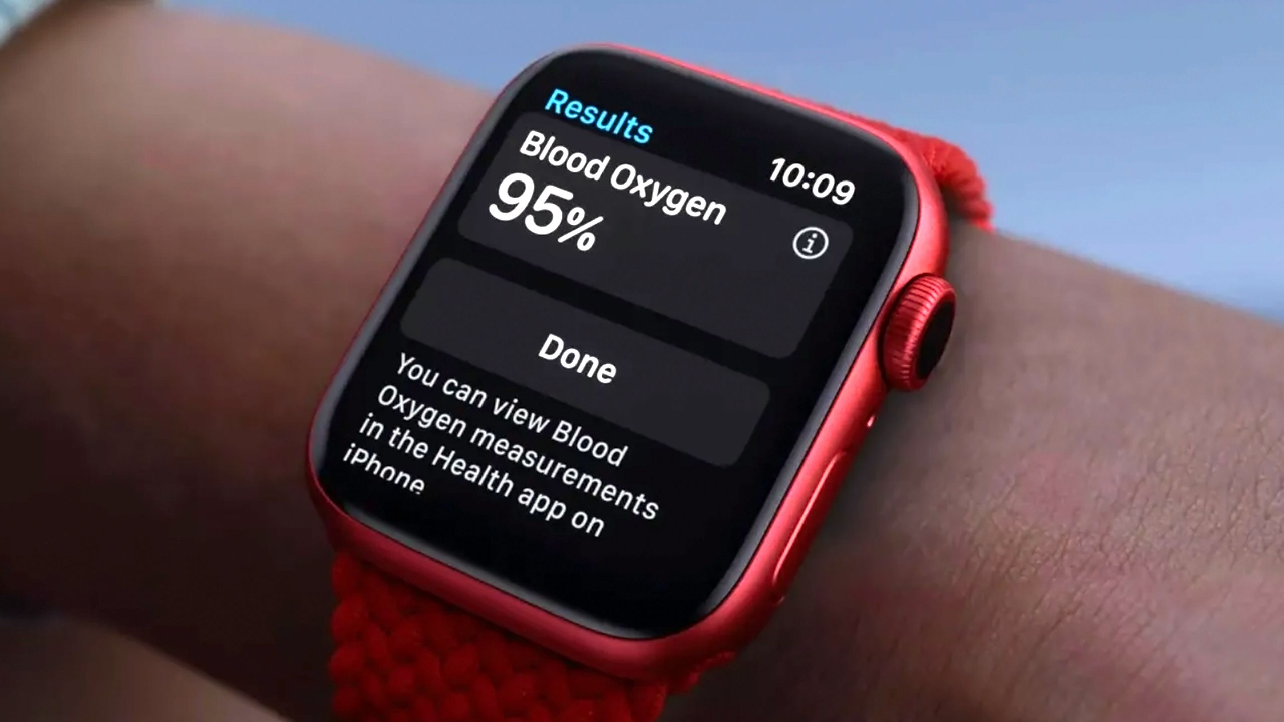 Blood oxygen readings on a Apple Watch Series 6.