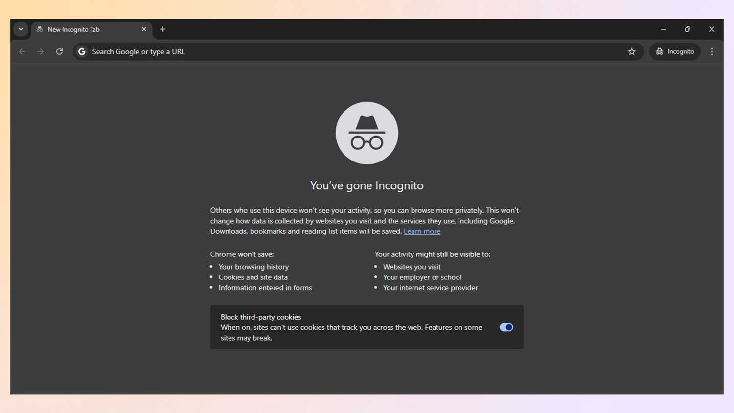 An Incognito tab in Google Chrome.