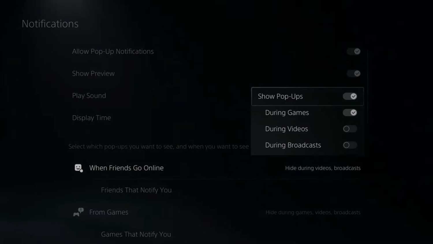 How to disable pop up notifications on the PS5