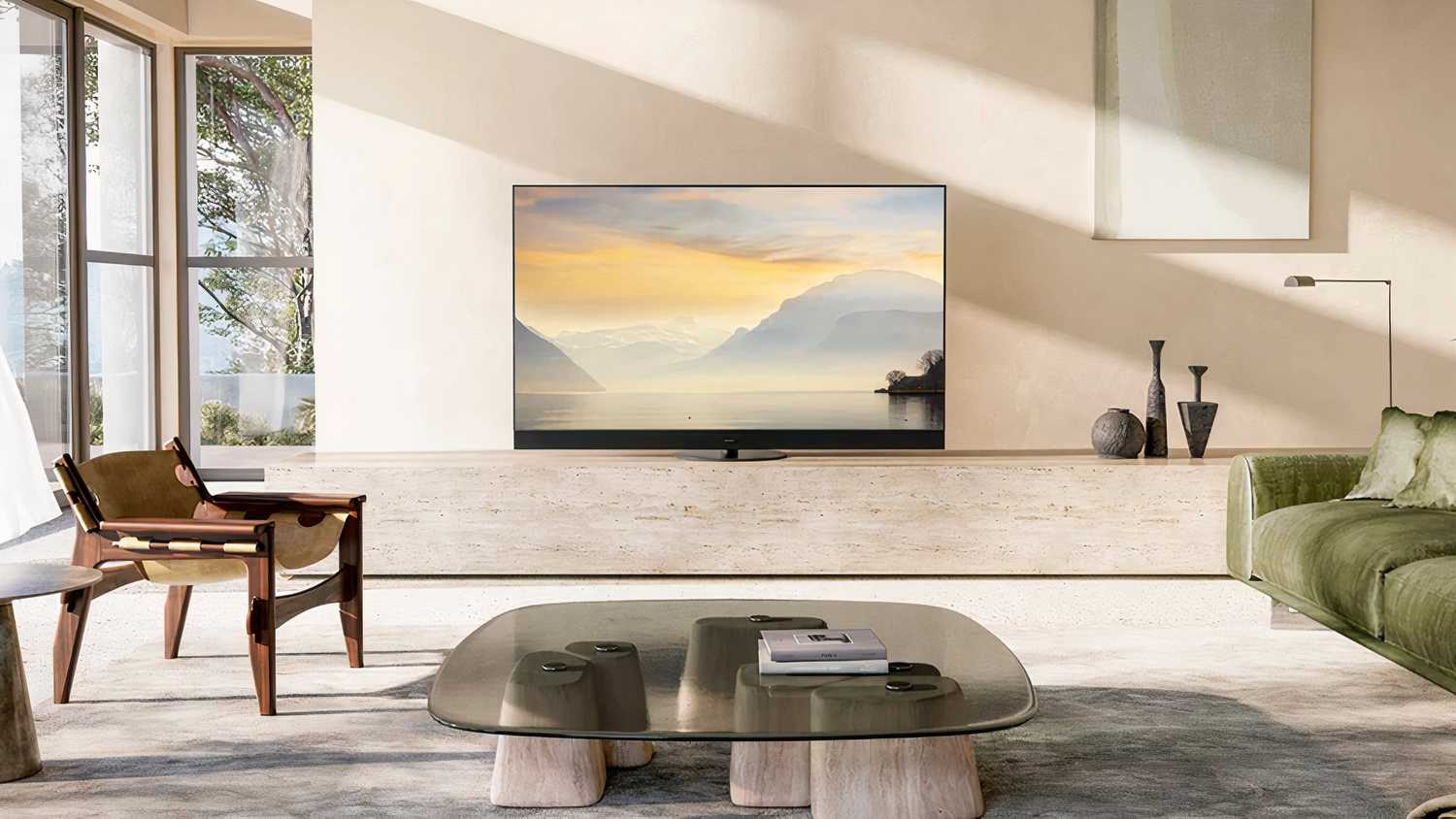 A Panasonic Z95 OLED TV in a minimalist room. 