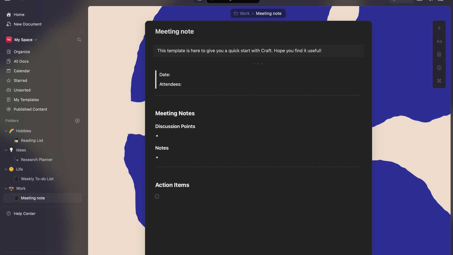Craft meeting note template