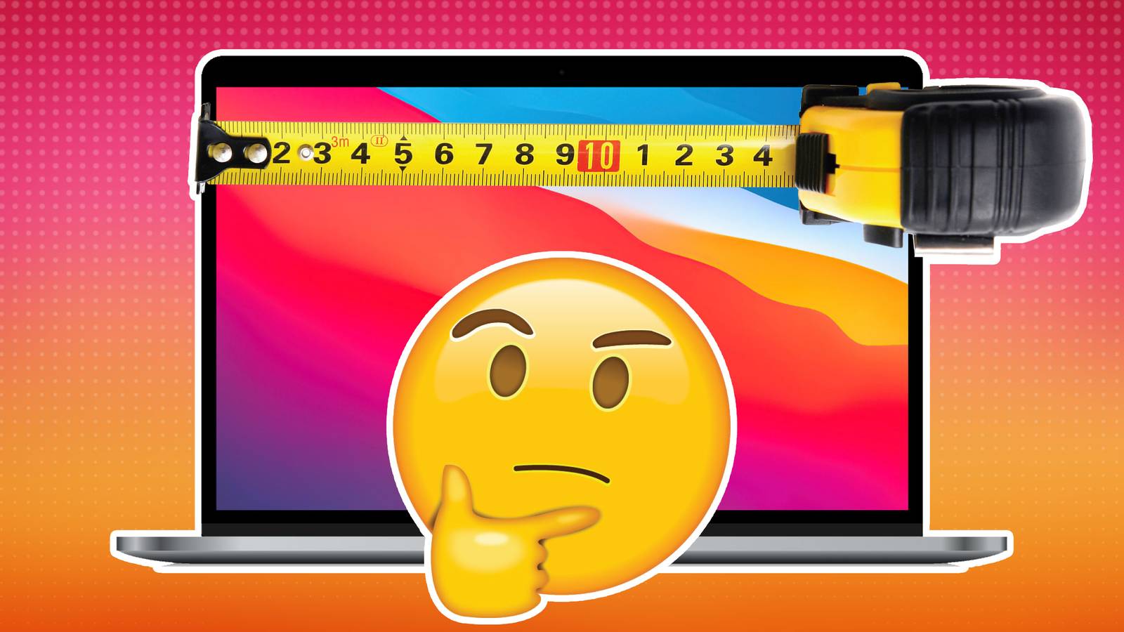 Measuring a laptop's size.