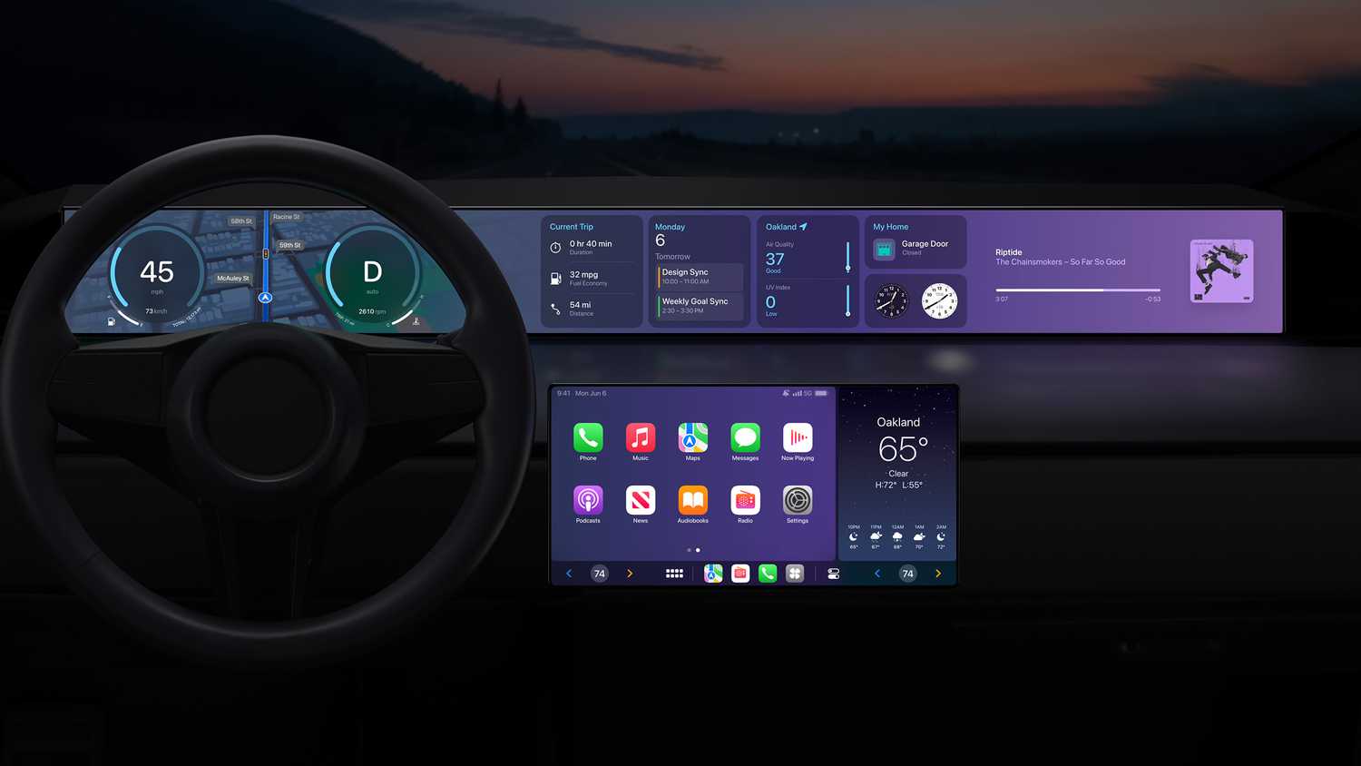 A mockup of a next-gen CarPlay cockpit.
