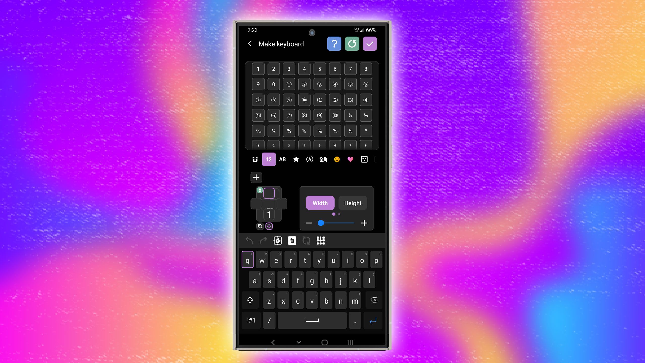 Keyboard settings in Keys Cafe on a Samsung phone. 