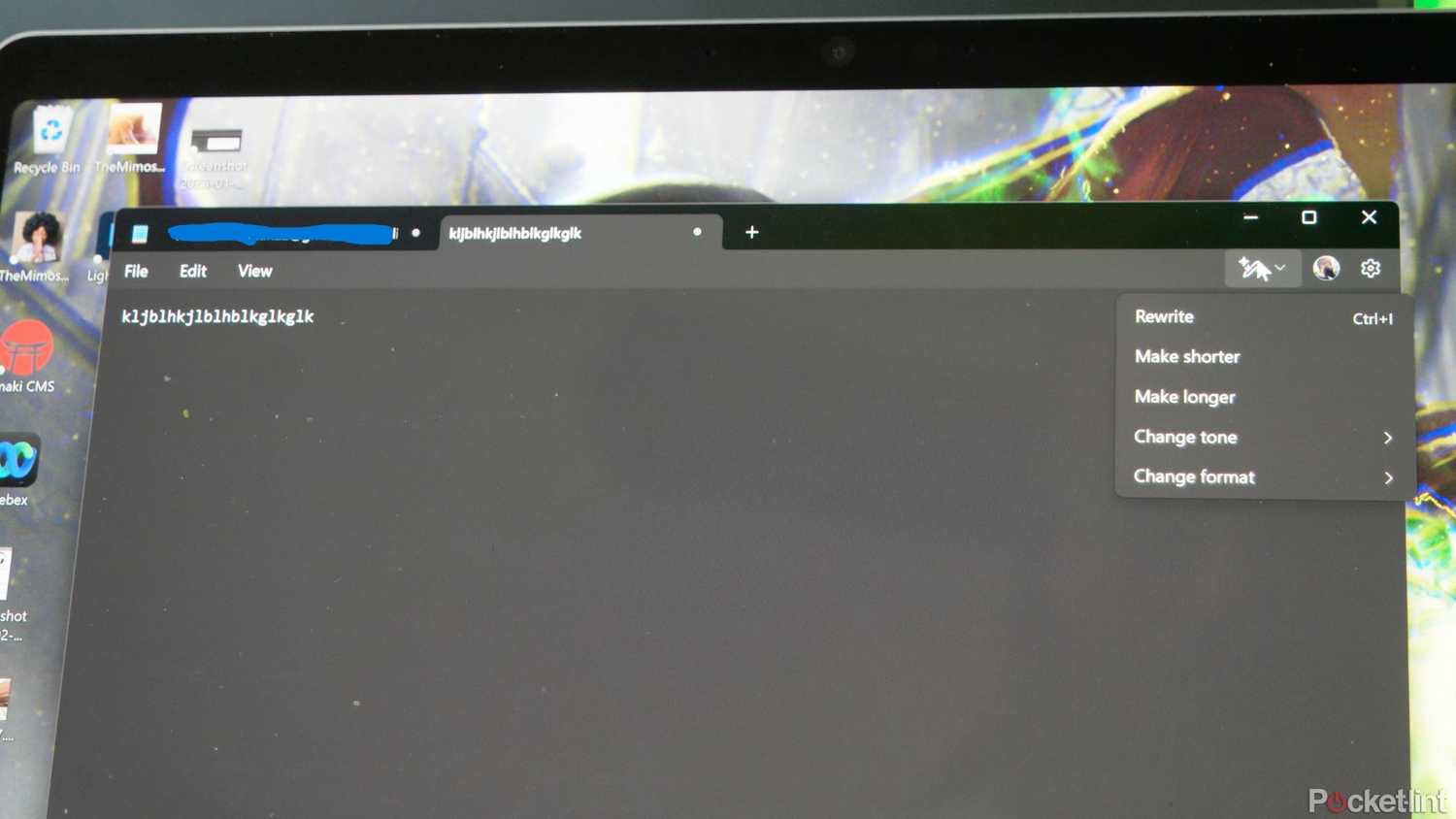 Microsoft Notepad, showing AI enhancements. 