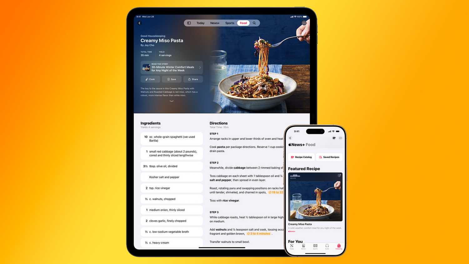 Apple News+ Food on iPad and iPhone.