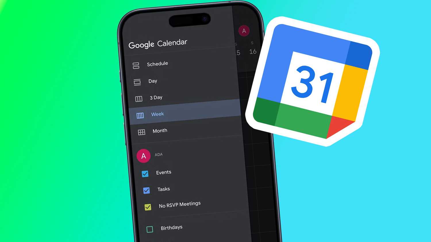 Google Calendar app on iPhone next to app icon