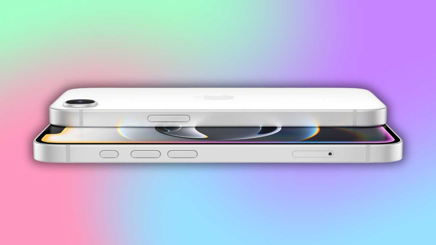 iPhone 16e render on a gradient backdrop