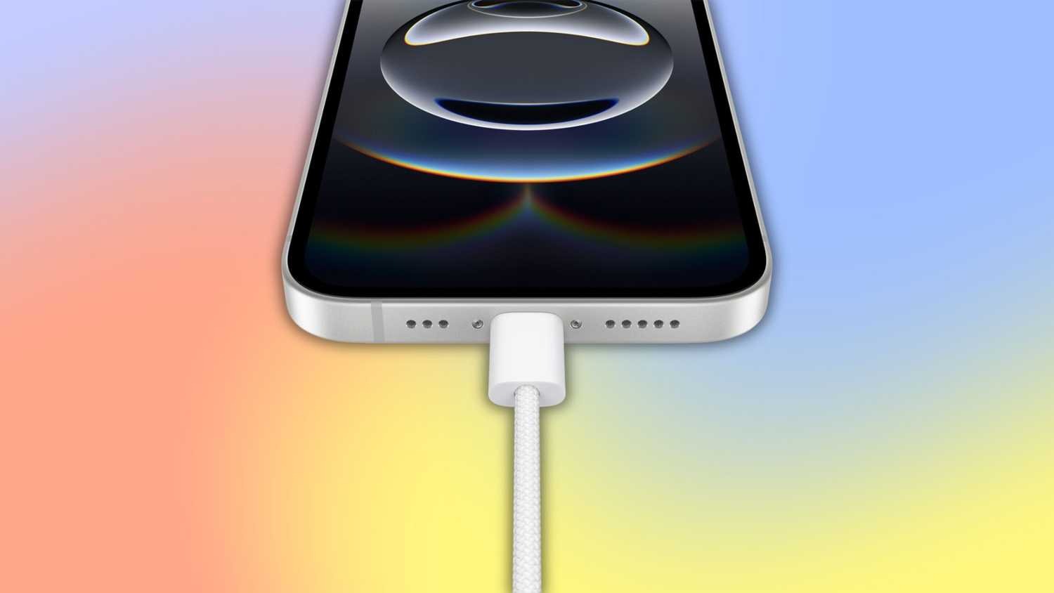 iPhone 16e render on a gradient backdrop