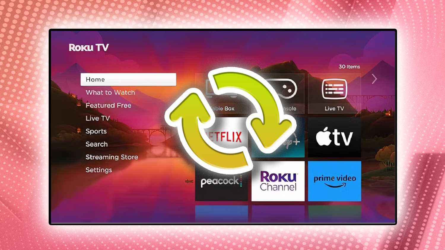 A recycle sign over a Roku Smart TV.