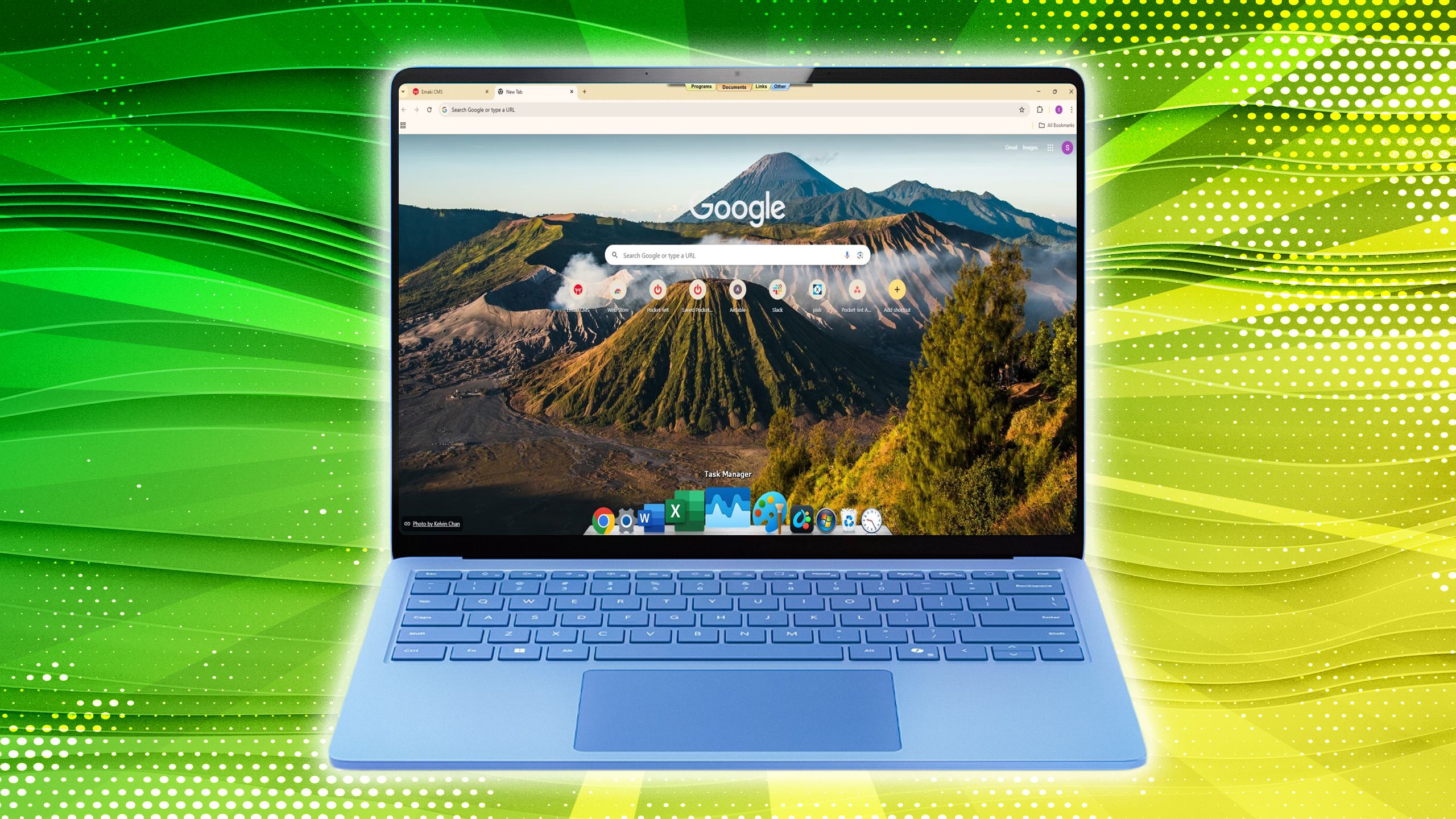 A Windows laptop open on the Google homescreen. 